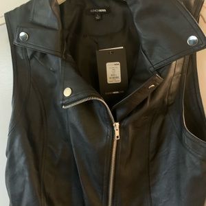 Black Faux Leather sleeveless jacket with tulle